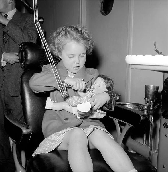 Girl in the Dentists Chair at a Dental Clinic for children. 1954