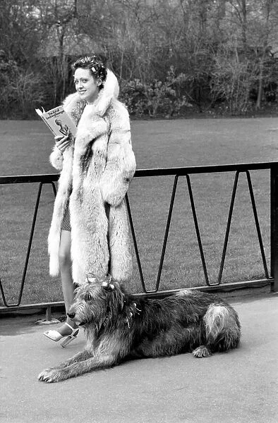 Girl and Dog in Curlers. Model Victoria Burgyne and Irish Wolf Hound 'Jasper'