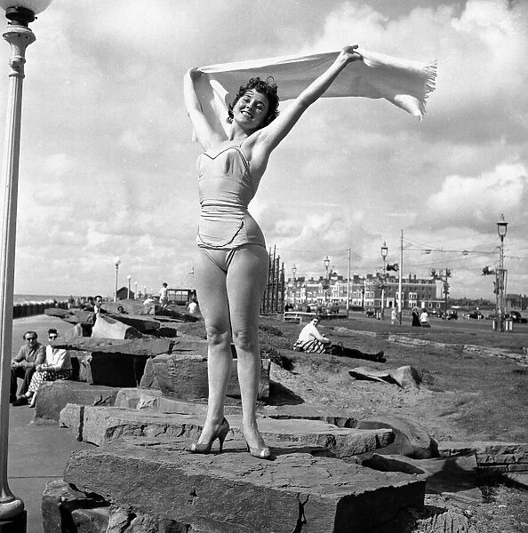 Girl posing in her swimsuit at Blackpool 5th August 1958