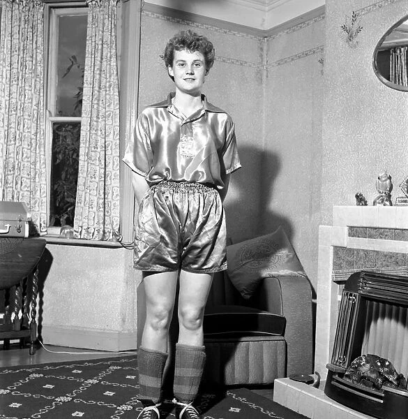 Girl soccer player Margaret Parkes. 1956 A509-007