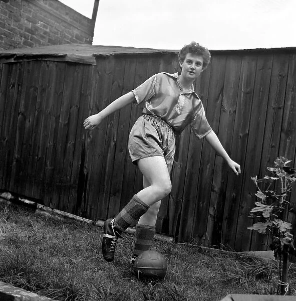 Girl soccer player Margaret Parkes. 1956 A509-008