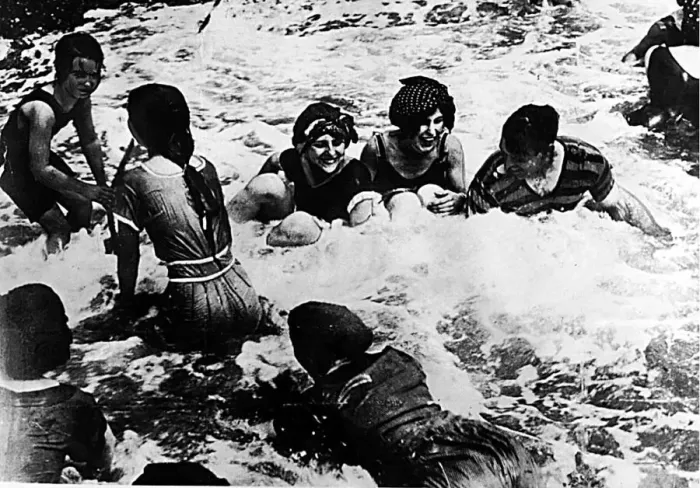 Framed Print : Girls in bathing costumes, braving the elements and the controversy, at the coast in 1913 Framed Print : Girls in bathing costumes, braving the elements and the controversy, at the coast in 1913