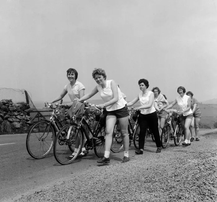 Framed Print : Girls of Crediton High School in Devon, on a 3 day cycling tour of Devon during Framed Print : Girls of Crediton High School in Devon, on a 3 day cycling tour of Devon during