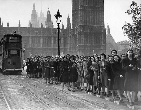 Girls strike outisde the Houses of Parliament in London today
