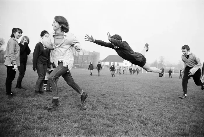 Framed Print : Girls versus boys rugby match between students of North West London Polytechnic Framed Print : Girls versus boys rugby match between students of North West London Polytechnic