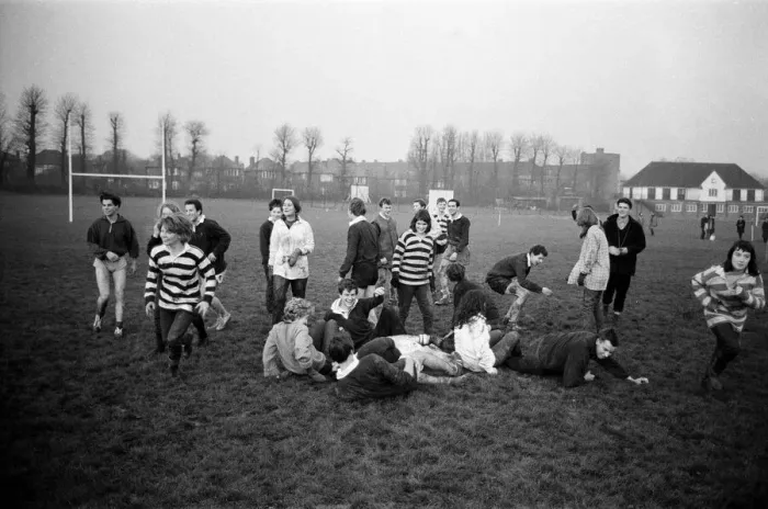 Framed Print : Girls versus boys rugby match between students of North West London Polytechnic Framed Print : Girls versus boys rugby match between students of North West London Polytechnic
