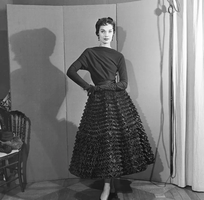 Framed Print : De Givenchy Fashion Show November 1952 Model wearing black top Framed Print : De Givenchy Fashion Show November 1952 Model wearing black top