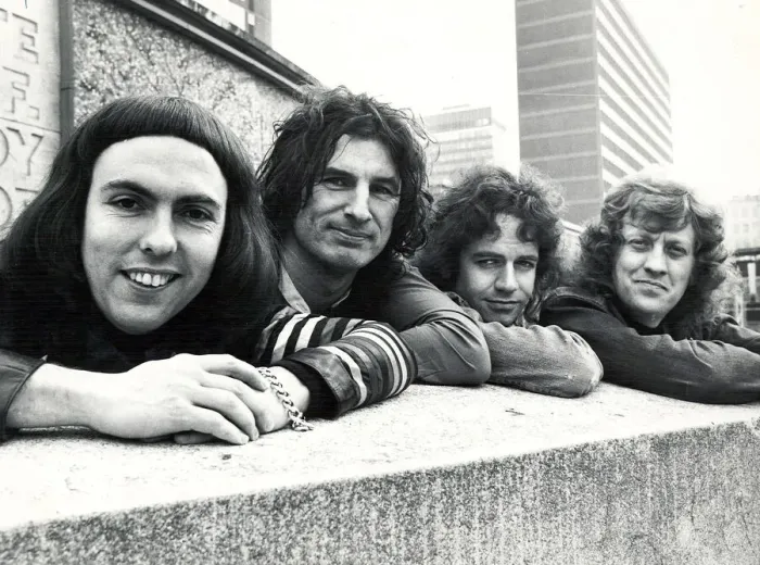 Framed Print : Glam rock group Slade posing for pictures in Birmingham City Centre