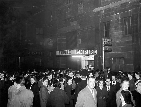 Glasgow Empire stage door crowds waiting on Johnny Ray. He disappointed them by leaving