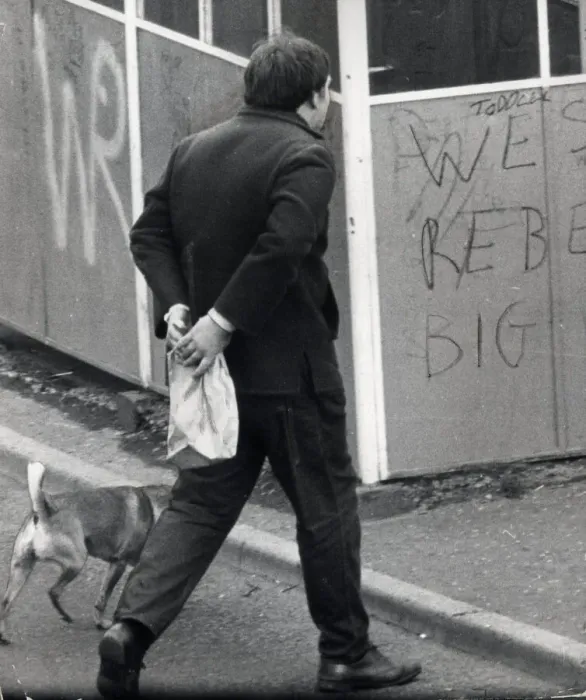 Framed Print : Glasgow Gangs July 1968 marching to the arms dump a youth carring a brown paper bag Framed Print : Glasgow Gangs July 1968 marching to the arms dump a youth carring a brown paper bag