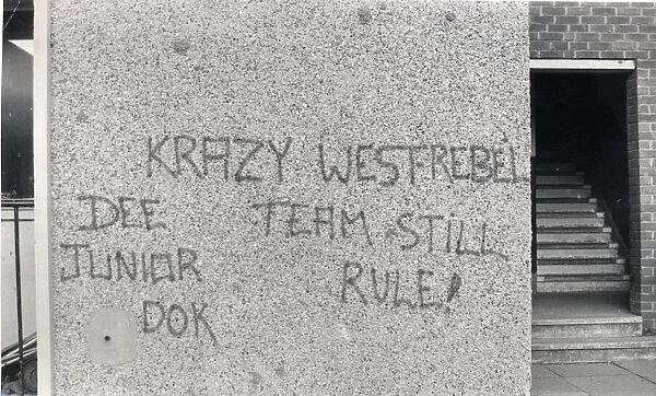 Glasgow Gangs October 1971 graffiti the front of this house has been painted on by