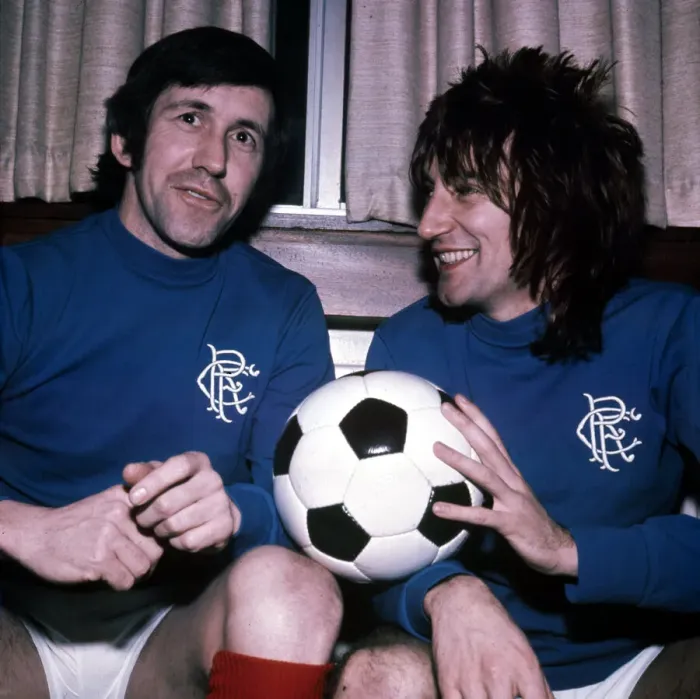 Framed Print : Glasgow Rangers FC captain John Greig (left) seen here with singer Rod Stewart Framed Print : Glasgow Rangers FC captain John Greig (left) seen here with singer Rod Stewart