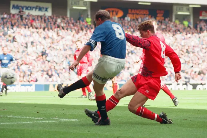 Framed Print : Glasgow Rangers footballer Paul Gascoigne scoring one of his three goals in Rangers win Framed Print : Glasgow Rangers footballer Paul Gascoigne scoring one of his three goals in Rangers win