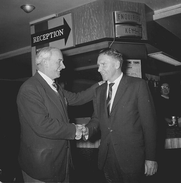 Glasgow Rangers manager Scot Symon greets Spurs Manager Bill Nicholson at his teams hotel