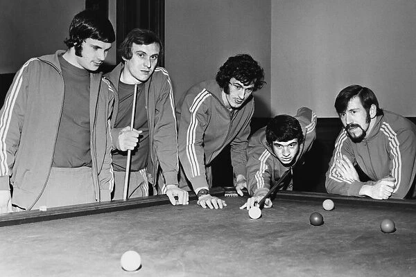 Glasgow Rangers players relaxing playing a game of snooker (L-R) Derek Johnstone