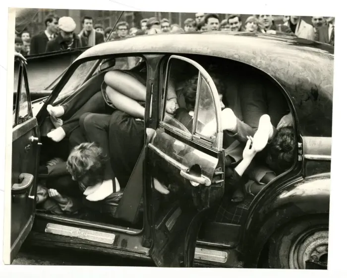 Framed Print : Glasgow students charity attempt 1966 twenty five girl in a car for charity attempt Framed Print : Glasgow students charity attempt 1966 twenty five girl in a car for charity attempt