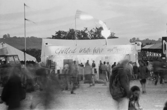 Framed Print : Glastonbury Festival 1994. General scenes. The Chilled Wine Shop on site Framed Print : Glastonbury Festival 1994. General scenes. The Chilled Wine Shop on site