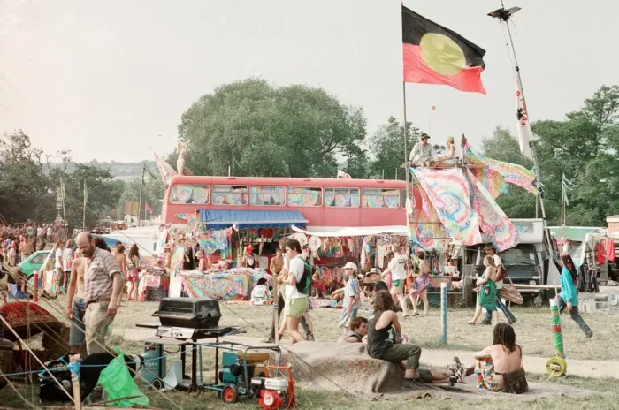 Framed Print : Glastonbury Festival, Worthy Farm, Picton, Somerset. A London Bus decorated Framed Print : Glastonbury Festival, Worthy Farm, Picton, Somerset. A London Bus decorated