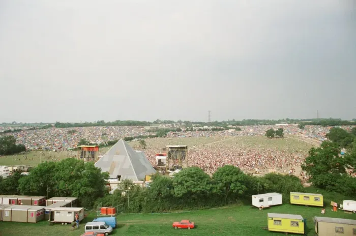 Framed Print : Glastonbury Festival, Worthy Farm, Picton, Somerset. A colourful overview of