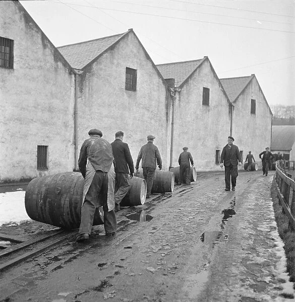 Glen Grant Distillery, Rothes. Re-constructed sherry barrels are rolled from