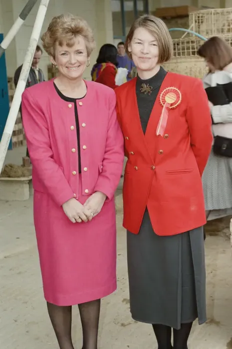 Framed Print : Glenys Kinnock and Glenda Jackson during the 1992 General Election campaign Framed Print : Glenys Kinnock and Glenda Jackson during the 1992 General Election campaign