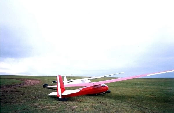 Gliders at Northumbria Gliding Club grounded on the air field in February 1995