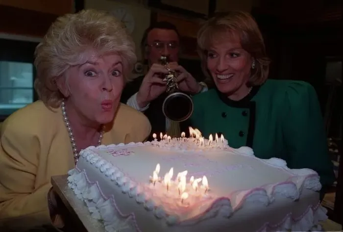 : Gloria Hunniford TV Presenter 50th Birthday suprise 1990 Esther Rantzen arriving : Gloria Hunniford TV Presenter 50th Birthday suprise 1990 Esther Rantzen arriving
