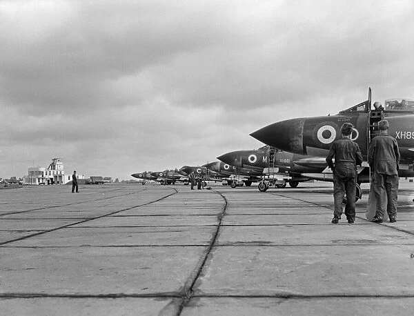 Gloster Javelins of No. 25 Squadron line up on the apron at RAF Waterbeach