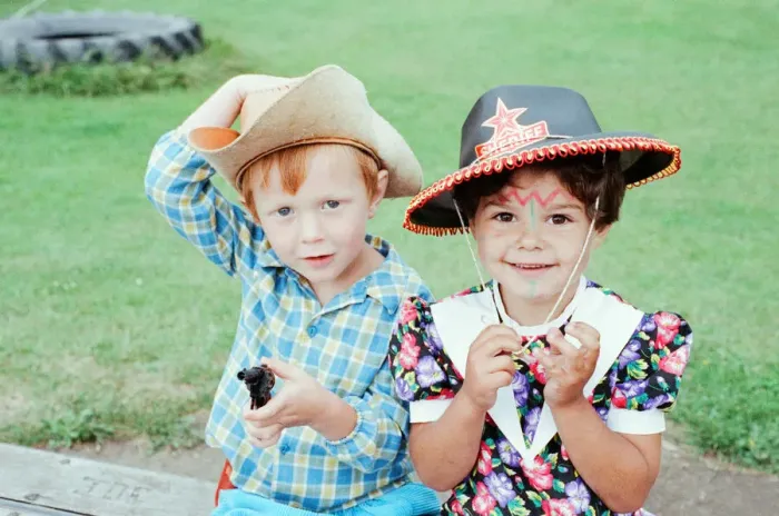 Framed Print : Golcar Nursery school children pictured during a Wild West fund day and barbecue Framed Print : Golcar Nursery school children pictured during a Wild West fund day and barbecue