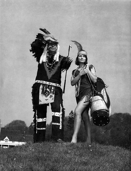 Golfer Peter Alliss dressed as an Indian chief shooting his way round the Crobham Hurst