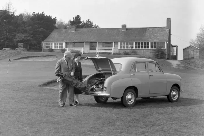 Framed Print : Golfer seen here storing his golf clubs in the boot of his brand new Standard 8 Gold Star Framed Print : Golfer seen here storing his golf clubs in the boot of his brand new Standard 8 Gold Star
