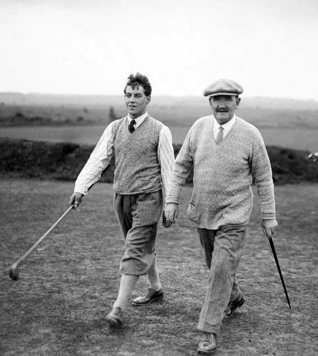 Framed Print : Golfers Sandy Herd and A. J. Lacey seen here competing in a &pound