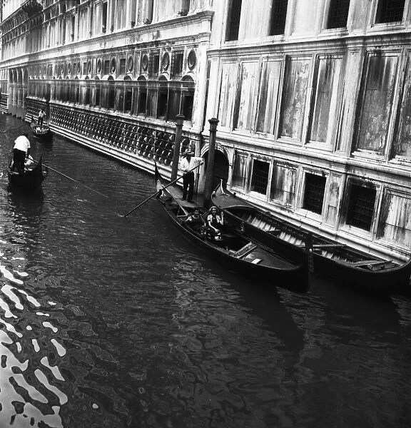 A gondola on a canal in Venice 1956