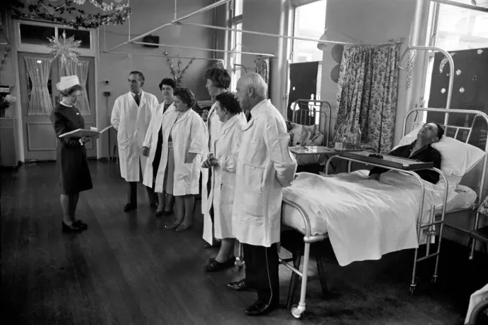 Framed Print : The Good Samaritans stand on parade in a hospital ward. They are some of the volunteers Framed Print : The Good Samaritans stand on parade in a hospital ward. They are some of the volunteers