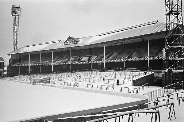 Goodison Park, home ground of Everton football club, covered in snow the day before their