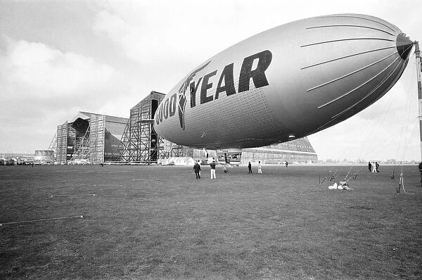 The Goodyear airship Europa seen here moored outside the giant R101 sheds at Cardington
