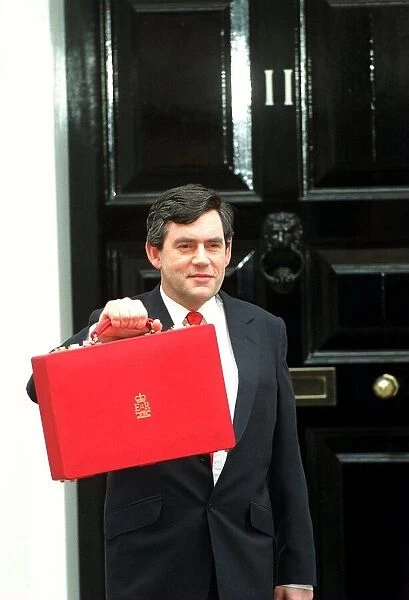 Gordon Brown on Budget day March 1998 poses as he leaves his official residence