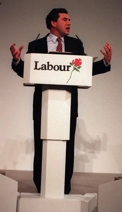 Framed Print : Gordon Brown shadow chancellor speaking on the economy at the Labour Party Conference in Framed Print : Gordon Brown shadow chancellor speaking on the economy at the Labour Party Conference in