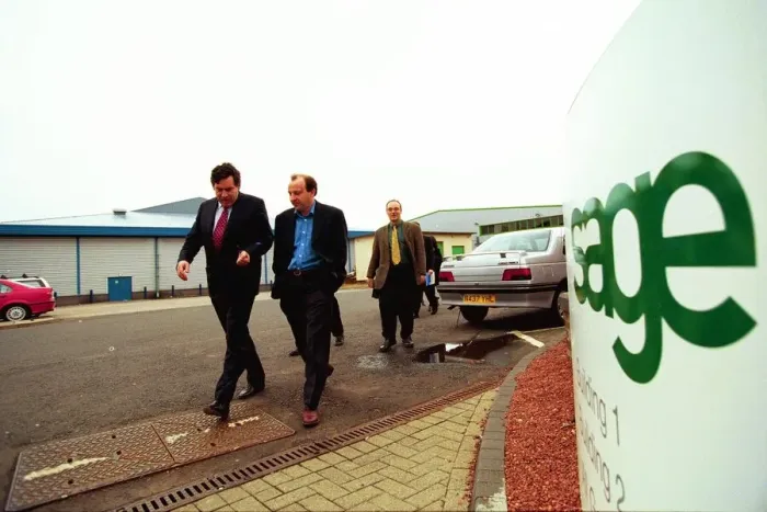 Framed Print : Gordon Brown who visited the Sage software company today