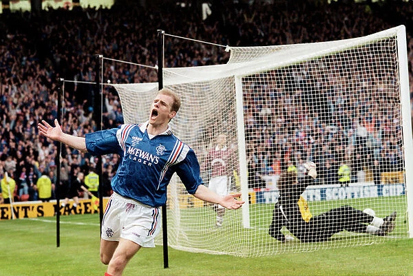 Gordon Durie Rangers football player celebrates after scoring goal. 18th May 1996