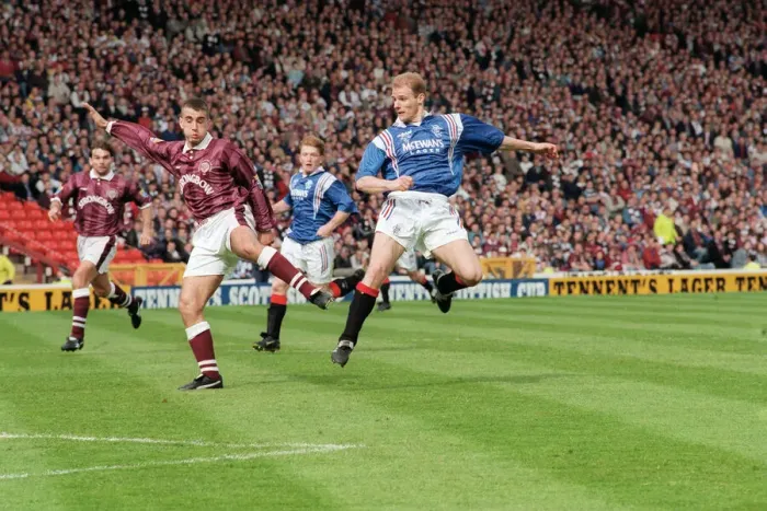 Framed Print : Gordon Durie Rangers football player scores goal against Hearts. 18th May 1996 Framed Print : Gordon Durie Rangers football player scores goal against Hearts. 18th May 1996
