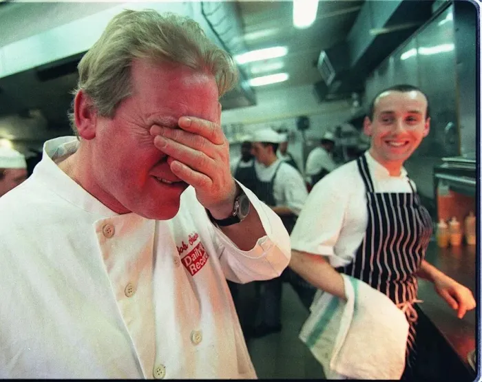 Framed Print : Gordon Ramsays restaurant February 1999 Daily Record reporter Bob Shields in Framed Print : Gordon Ramsays restaurant February 1999 Daily Record reporter Bob Shields in