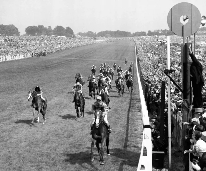 Framed Print : Gordon Richards crosses the finishing line on Pinza at the Epsom Derby Framed Print : Gordon Richards crosses the finishing line on Pinza at the Epsom Derby