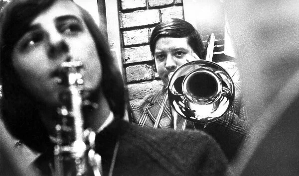 Gordon Solomon playing the trombone in the Newcastle Big Band in February 1973