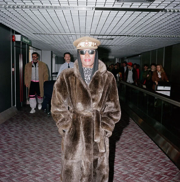 Grace Jones at London Airport. 25th March 1990
