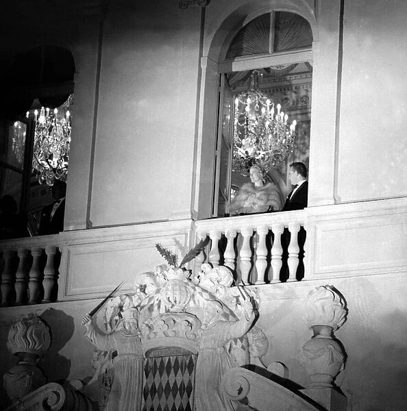 Grace Kelly and Prince Rainier of Monaco on the balcony of Princes Palace of Monaco
