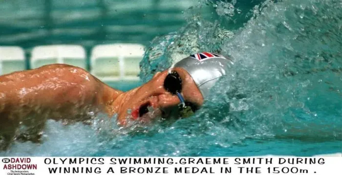 Framed Print : Graeme Smith Swimmer for Britain during winning the 1500 metres Bronze Medal