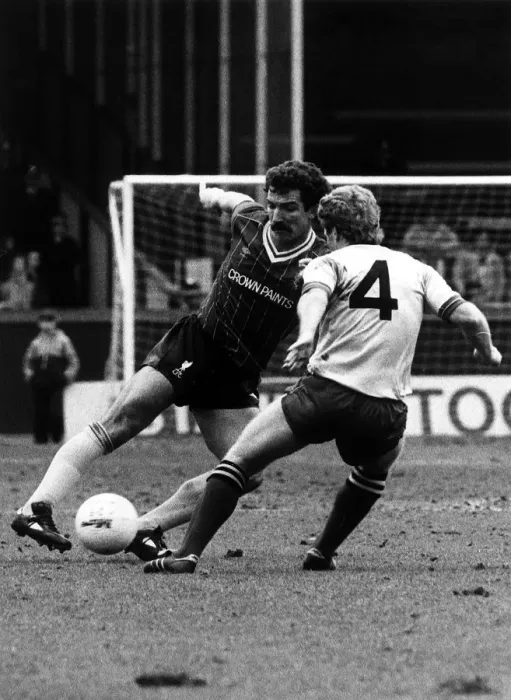Framed Print : Graeme Souness Football Player Liverpool 31st March 1984 takes on Kenny Jackett in Framed Print : Graeme Souness Football Player Liverpool 31st March 1984 takes on Kenny Jackett in