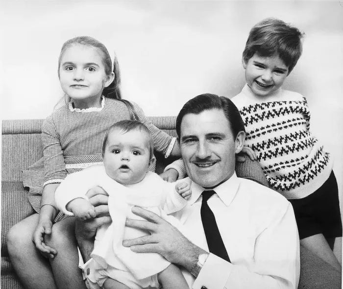 Framed Print : Graham Hill motor racing driver with his children at home Framed Print : Graham Hill motor racing driver with his children at home
