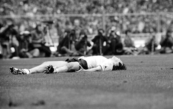 Graham Roberts lying flat out on the ground. FA Cup Final replay 1981